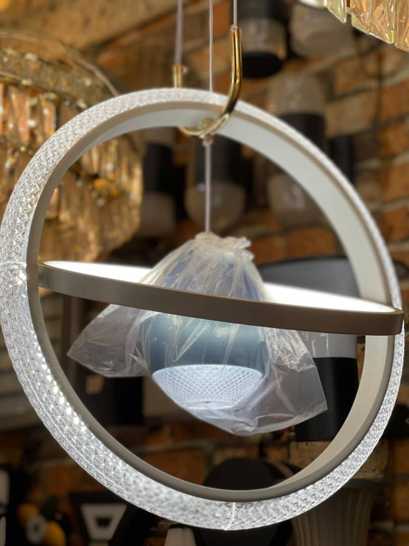 LED chandelier, white and blue